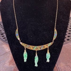 Cloisonné Necklace w/Jadeite Fish Motifs